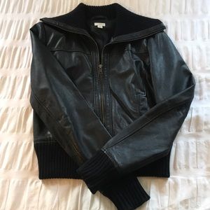 Black Frenchi Mixed Media Cropped Leather Jacket